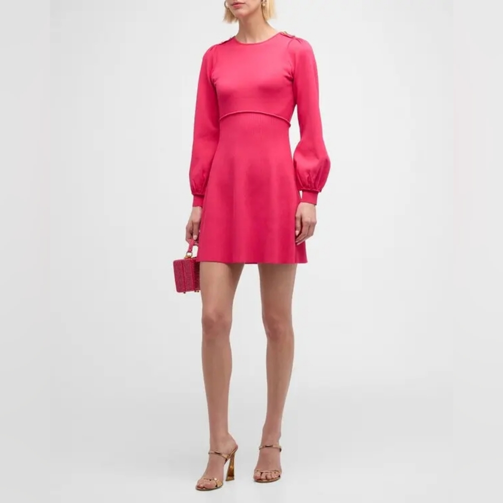 Shoshanna Julia Blouson-Sleeve Knit Mini Dress Size Large Pink